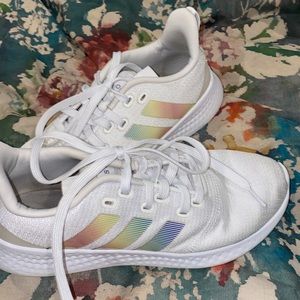Adidas Women’s Puremotion Cloudfoam Running Shoe Sneaker Size 8 White w/ Rainbow